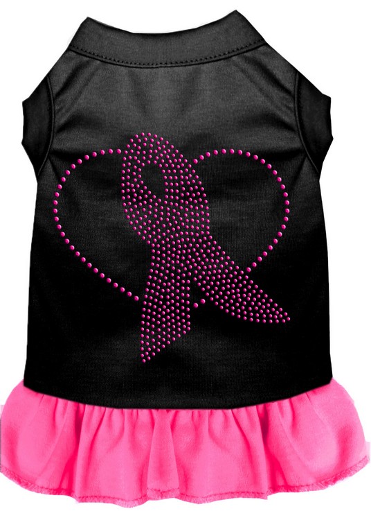 Pink Ribbon Rhinestone Dress Black with Bright Pink Med